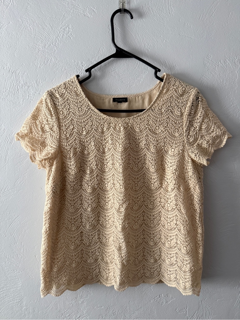 Talbots Cream Lace Short Sleeve Scoop Neck Top